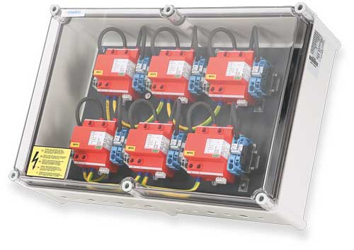 Enwitec overspanningsbeveiliging DC type I+II 6 MPPT, klemmen