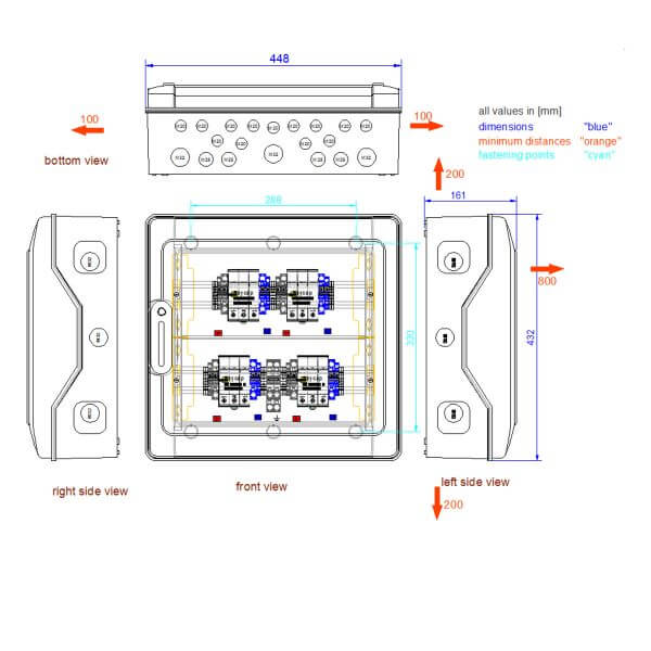 enwitec Überspannungsschutz DC Typ I+II 4 MPPT, Klemmen