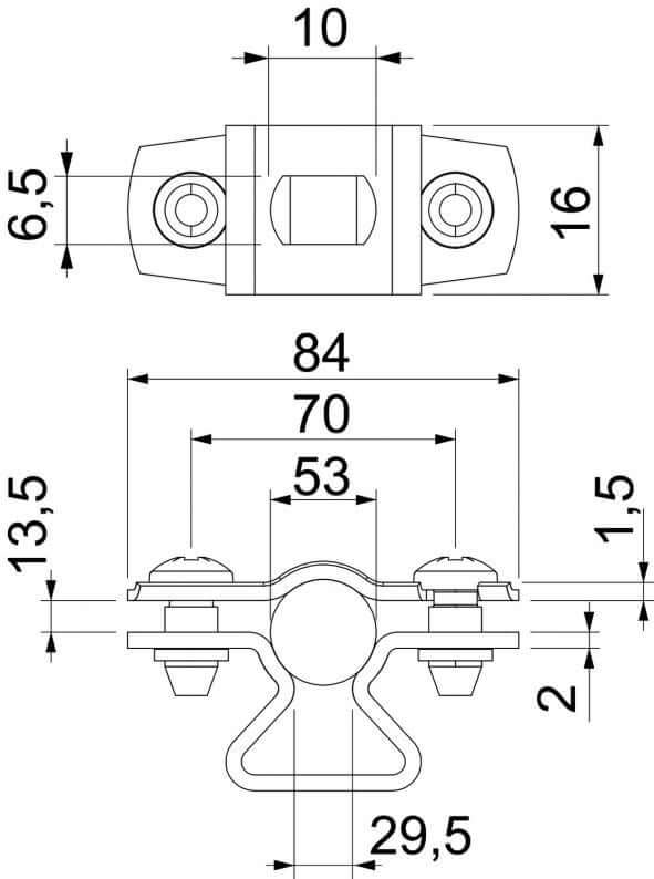 OBO-afstandsklem 733 ALU 44-53 mm