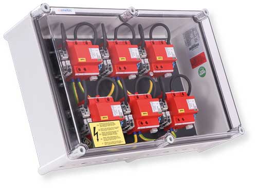 Enwitec overspanningsbeveiliging DC type I+II 6 MPPT, klemmen